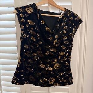 NWT Tahari Black and Gold Sequin Cowl Neck Camisole